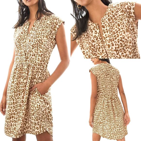 Anthropologie Pilcro Zahar Leopard Print V Neck Casual Tunic Dress - Picture 1 of 12